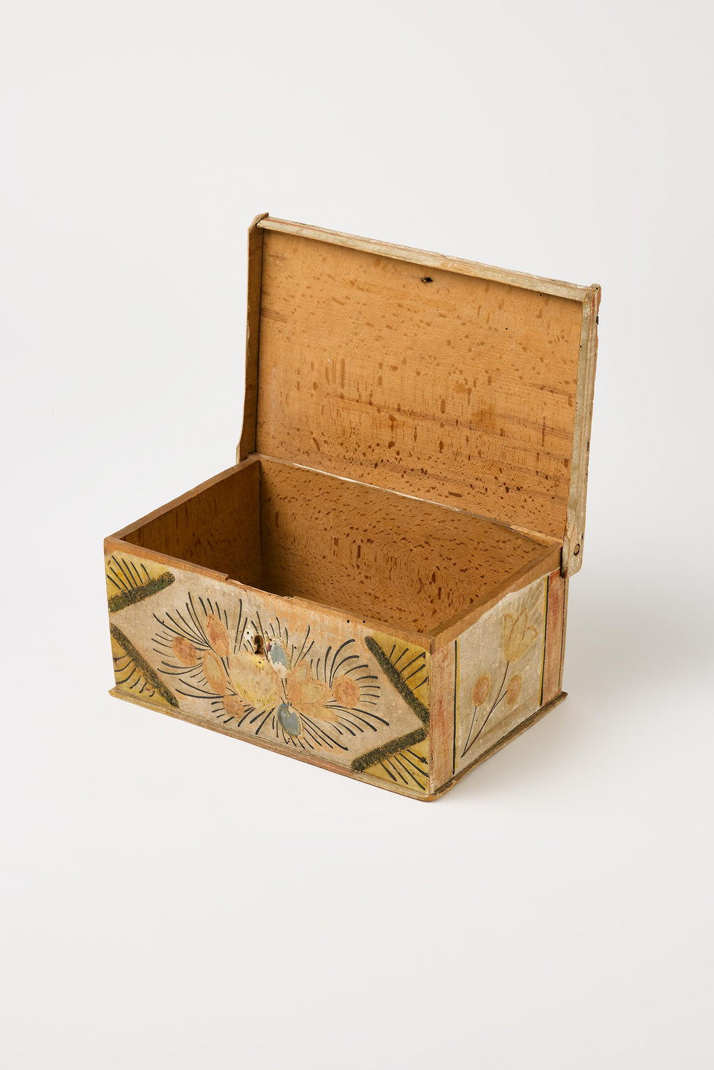 Alpine Folk Objects |  Large Jewelry Box with Flowers Bird and Proverb – early 19th C.
