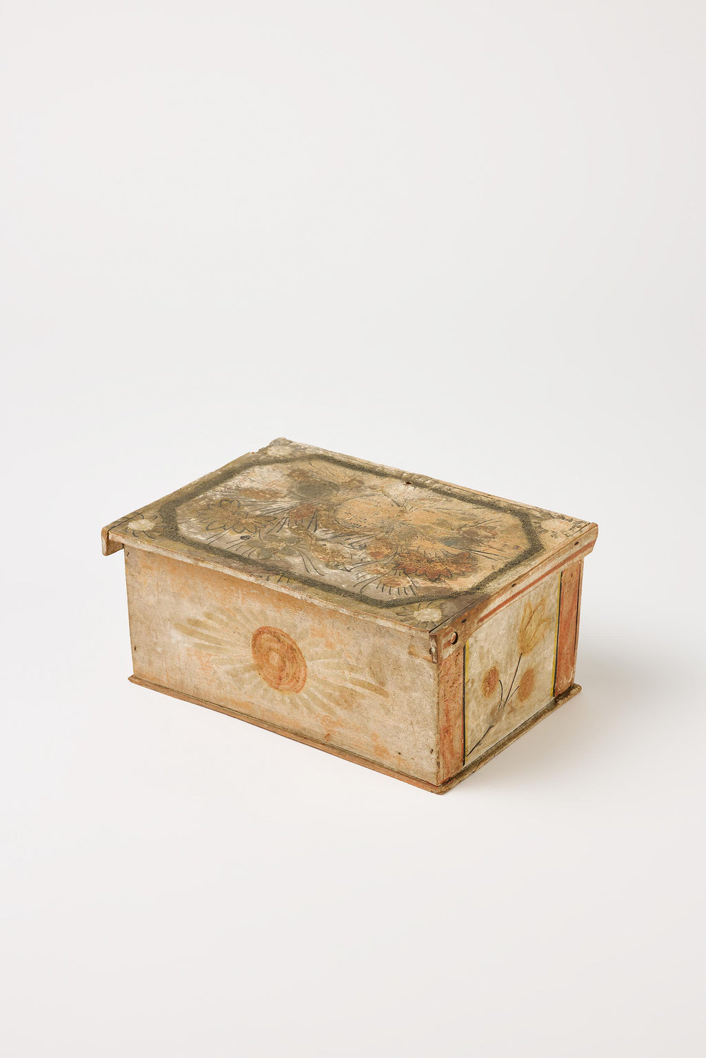 Alpine Folk Objects |  Large Jewelry Box with Flowers Bird and Proverb – early 19th C.