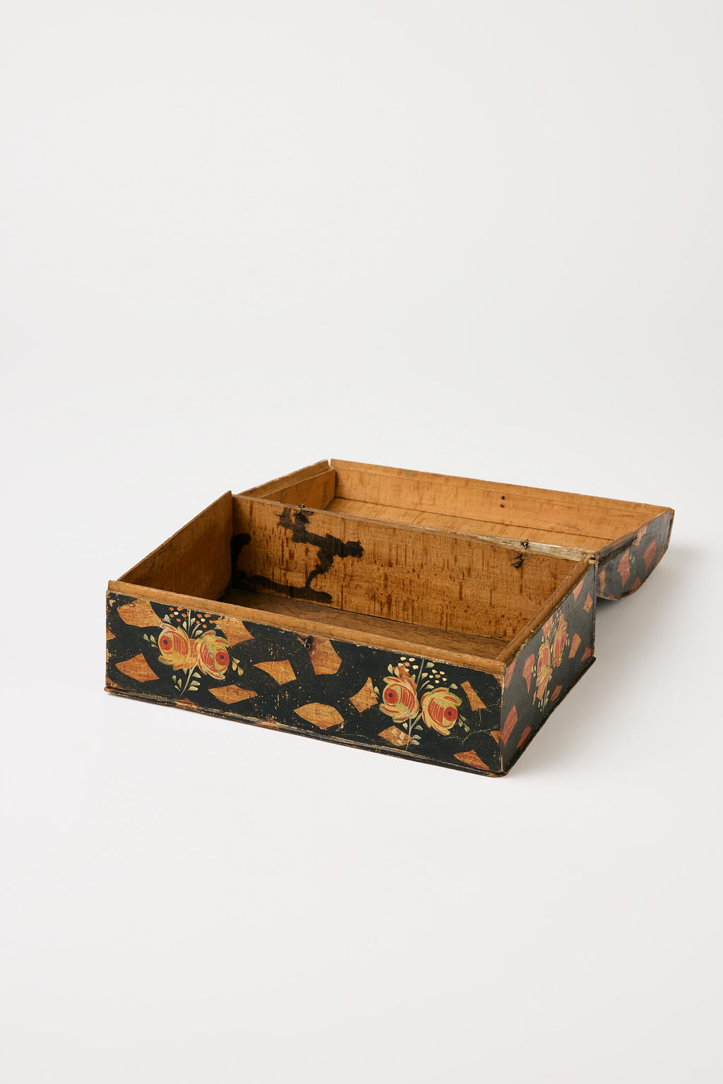 Alpine Folk Objects | Stencil Jewelry Box with Roses and Lacing – late 18th C.