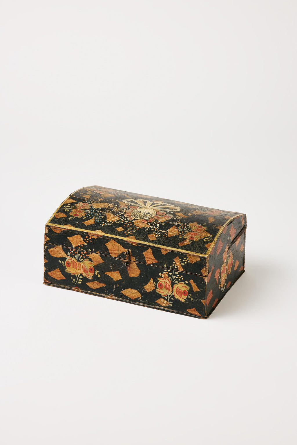 Alpine Folk Objects | Stencil Jewelry Box with Roses and Lacing – late 18th C.