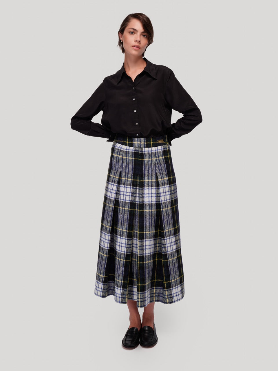 enSoie | Amalia long Tweed Skirt woodpecker check