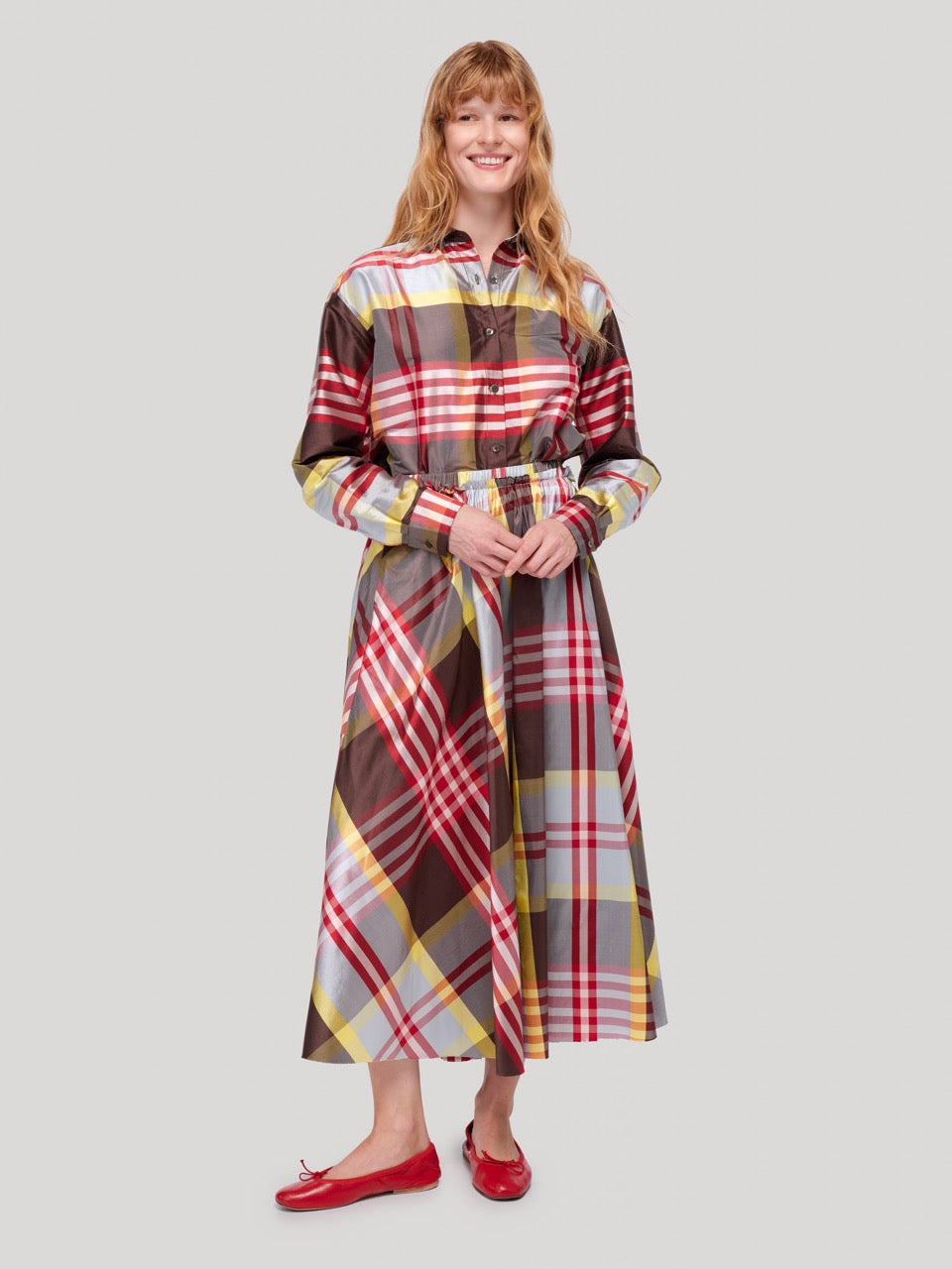 enSoie | Berta Skirt Doupion rosefinch check