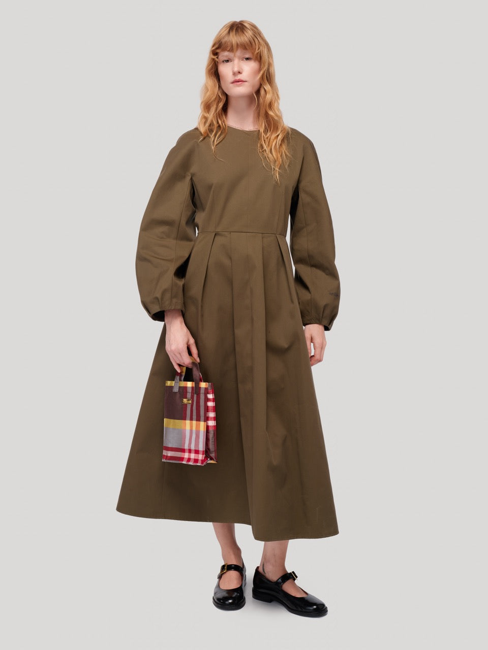 enSoie | Beth Dress Cotton Twill Khaki Brown
