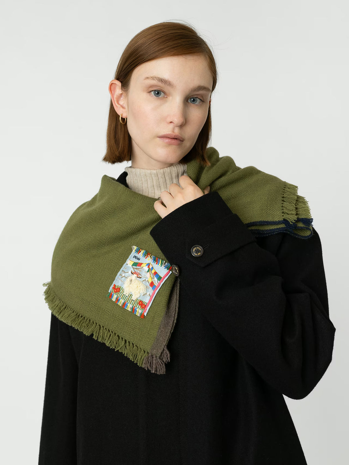 enSoie | Blia Cashmere Stole  | Moss Green