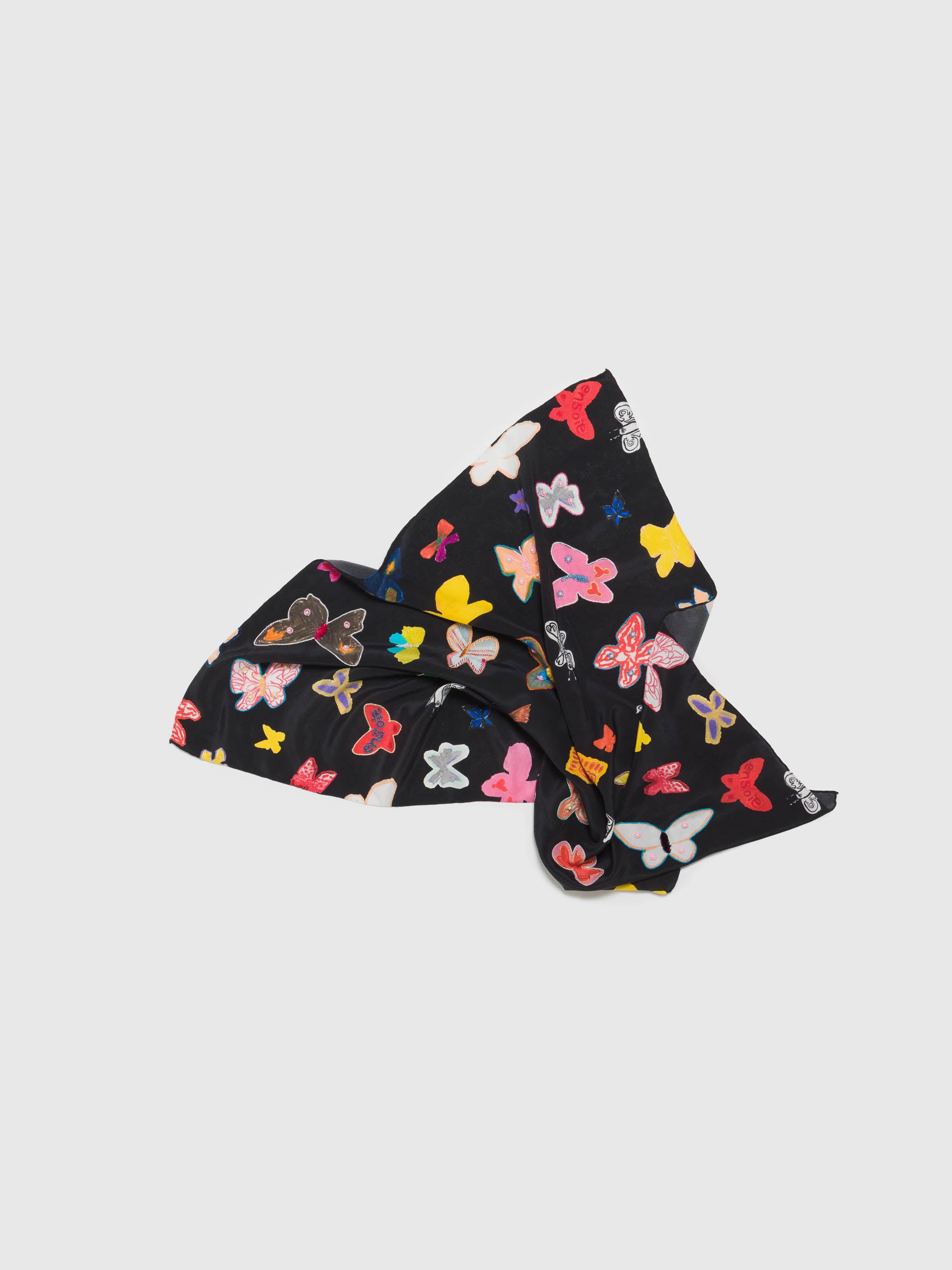 enSoie | Carré foulard 65, Butterfly print, Black