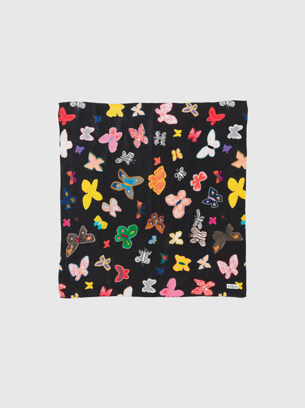 enSoie | Carré foulard 65, Butterfly print, Black