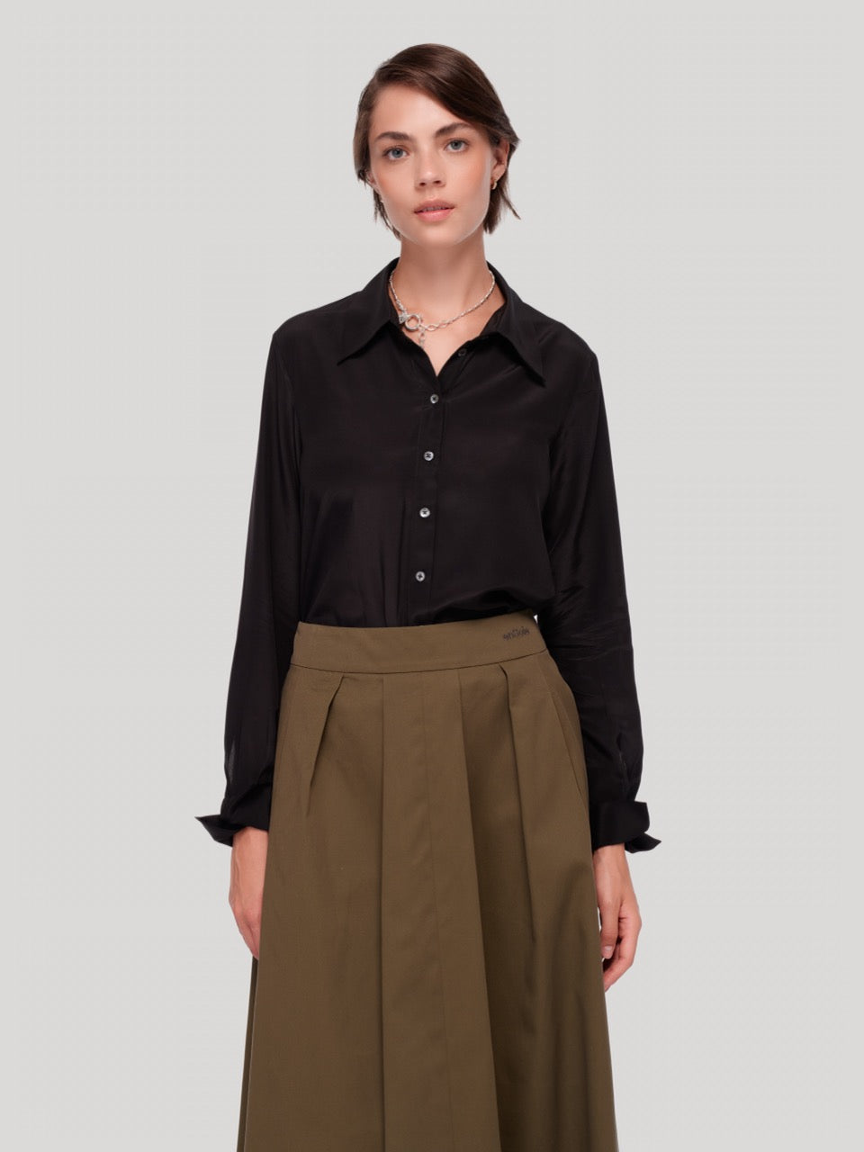 enSoie | Maxi Crepe de Chine Blouse Black Uni