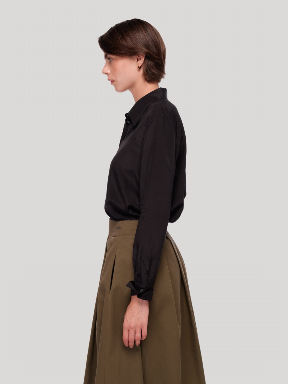 enSoie | Maxi Crepe de Chine Blouse Black Uni