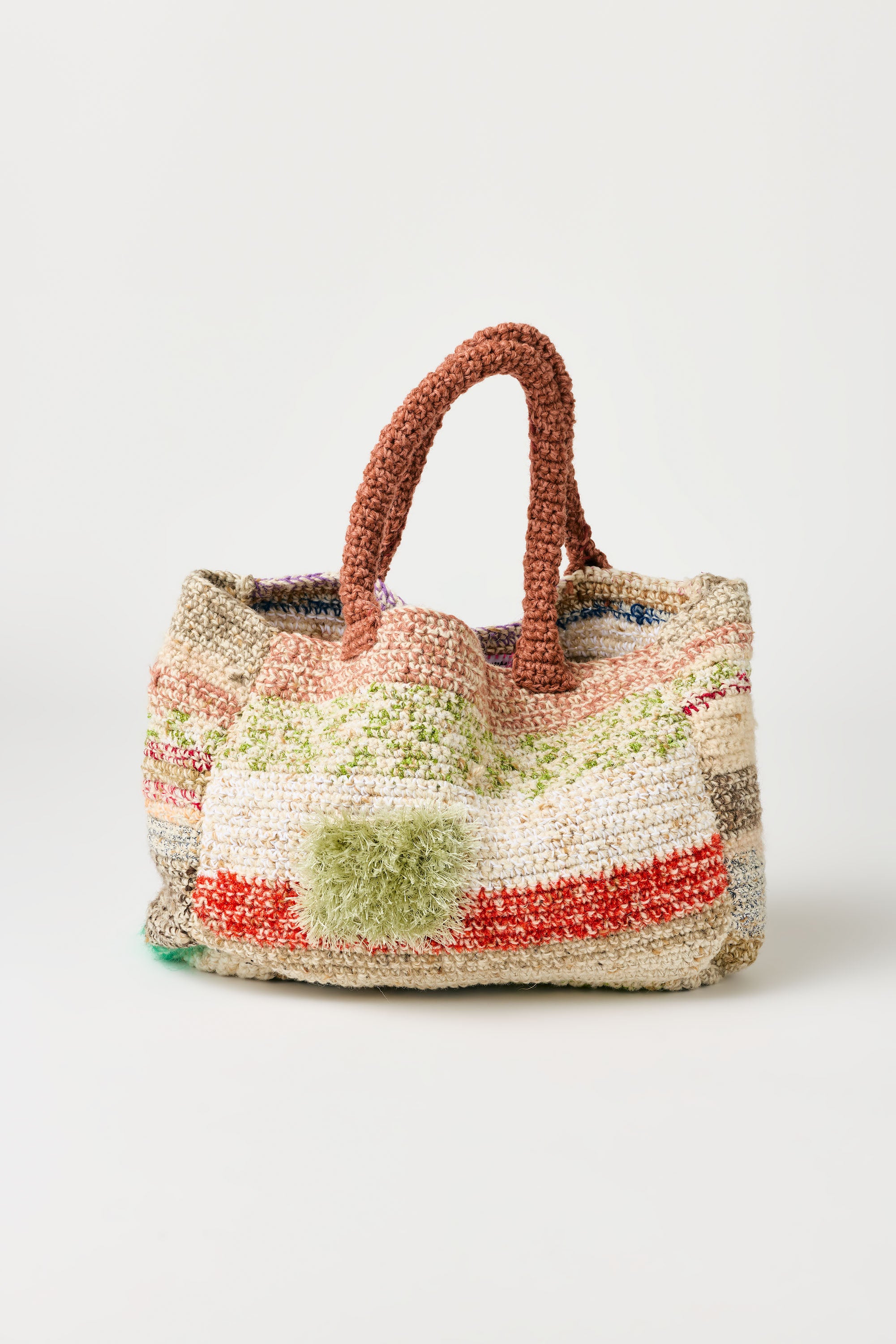 Flaka Jahaj / Studio Passenger | Fitore - Crochet shopper (Green / brown / metallic red)