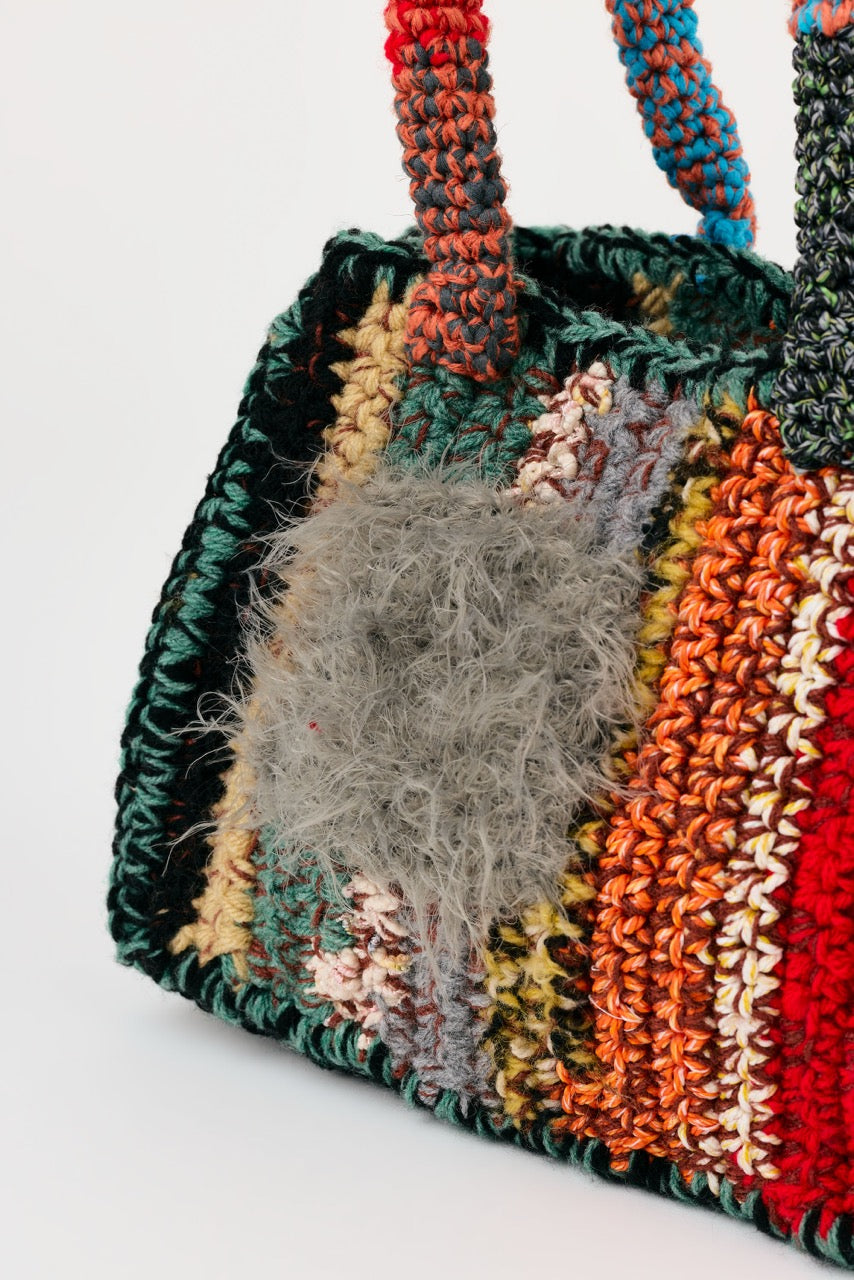 Flaka Jahaj | Njomza - Striped crochet bag (black / grey)