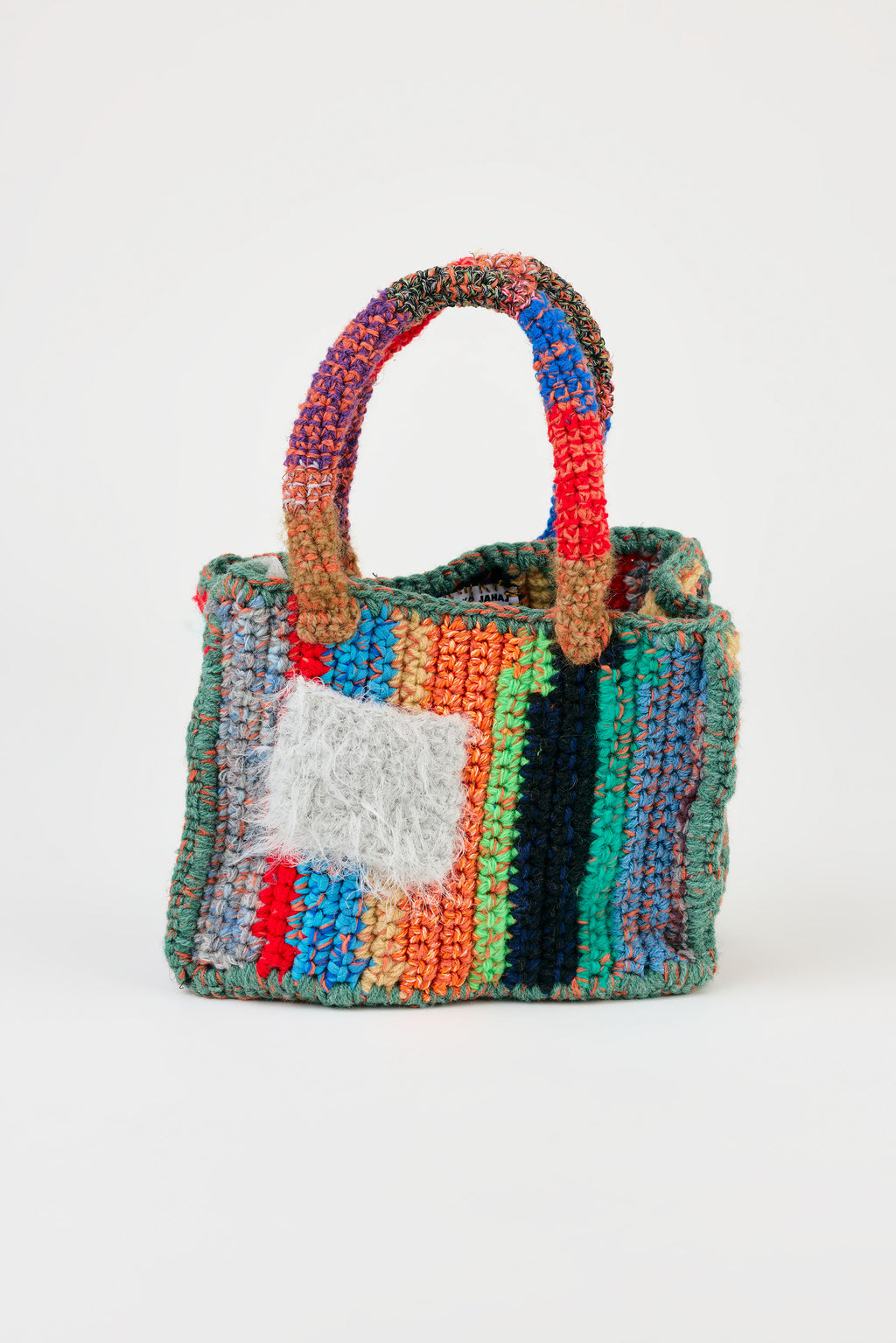 Flaka Jahaj | Njomza - Striped crochet bag (ocher / deep blue)