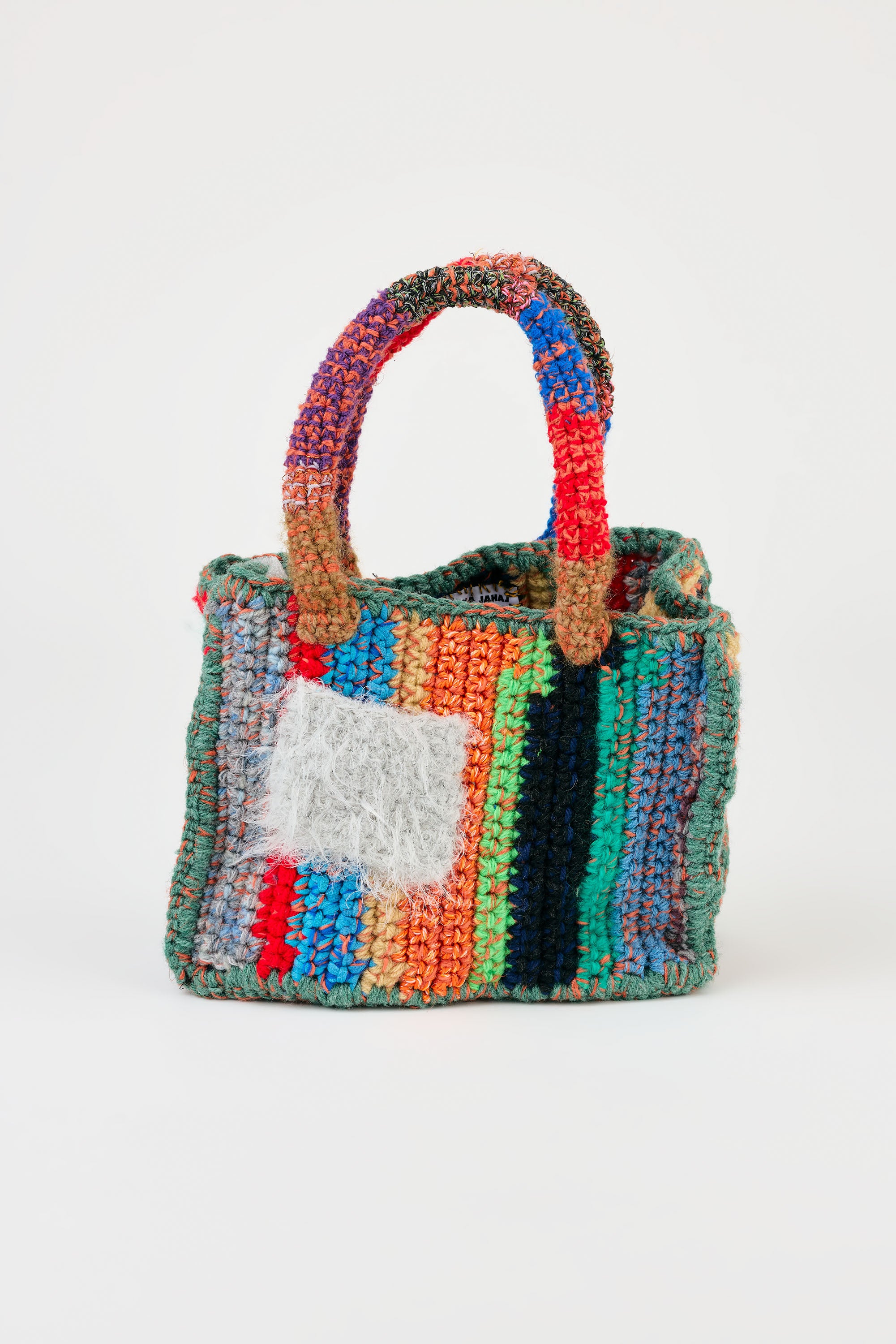 Flaka Jahaj | Njomza - Striped crochet bag (ocher / deep blue)