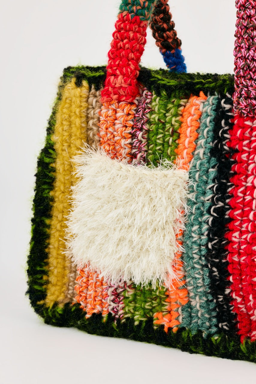 Flaka Jahaj | Njomza - Striped crochet bag (moss green / beige)