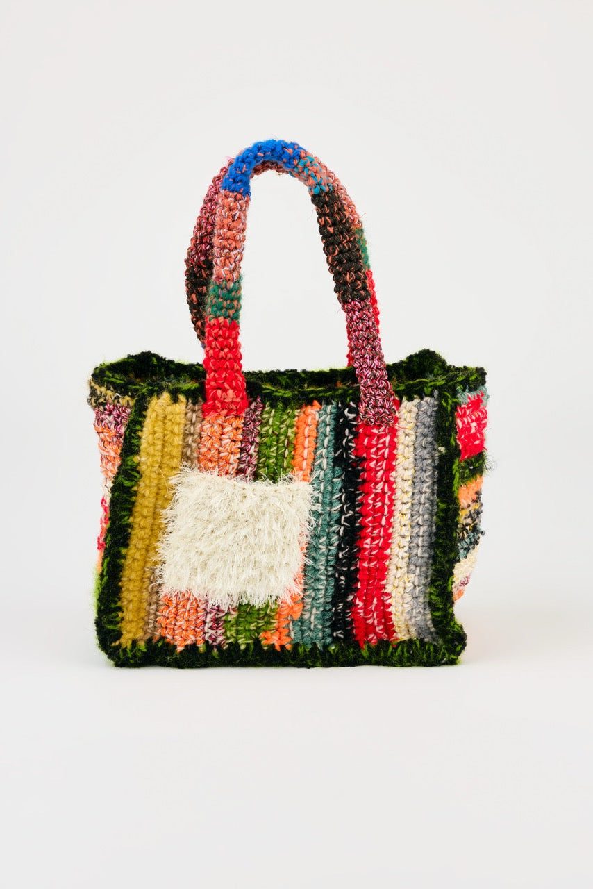 Flaka Jahaj | Njomza - Striped crochet bag (moss green / beige)