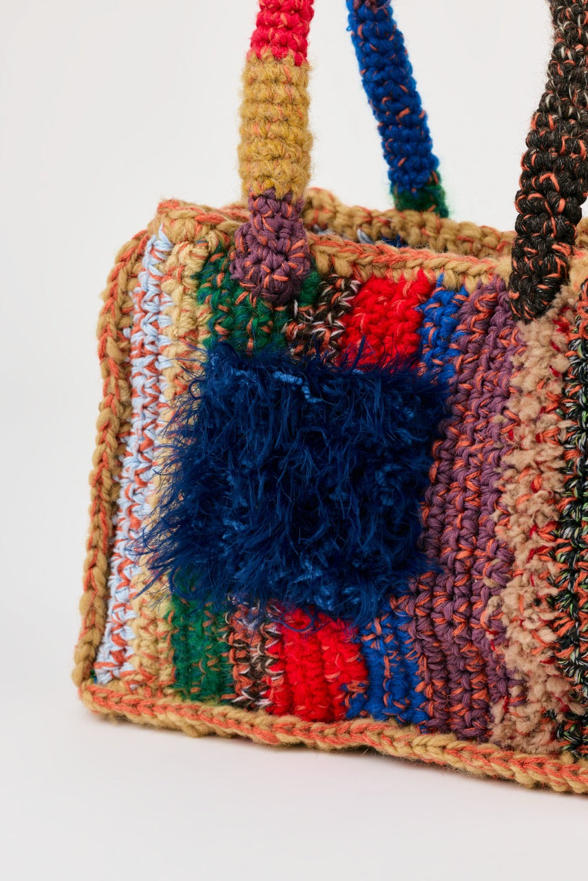 Flaka Jahaj | Njomza - Striped crochet bag (ocher / deep blue)