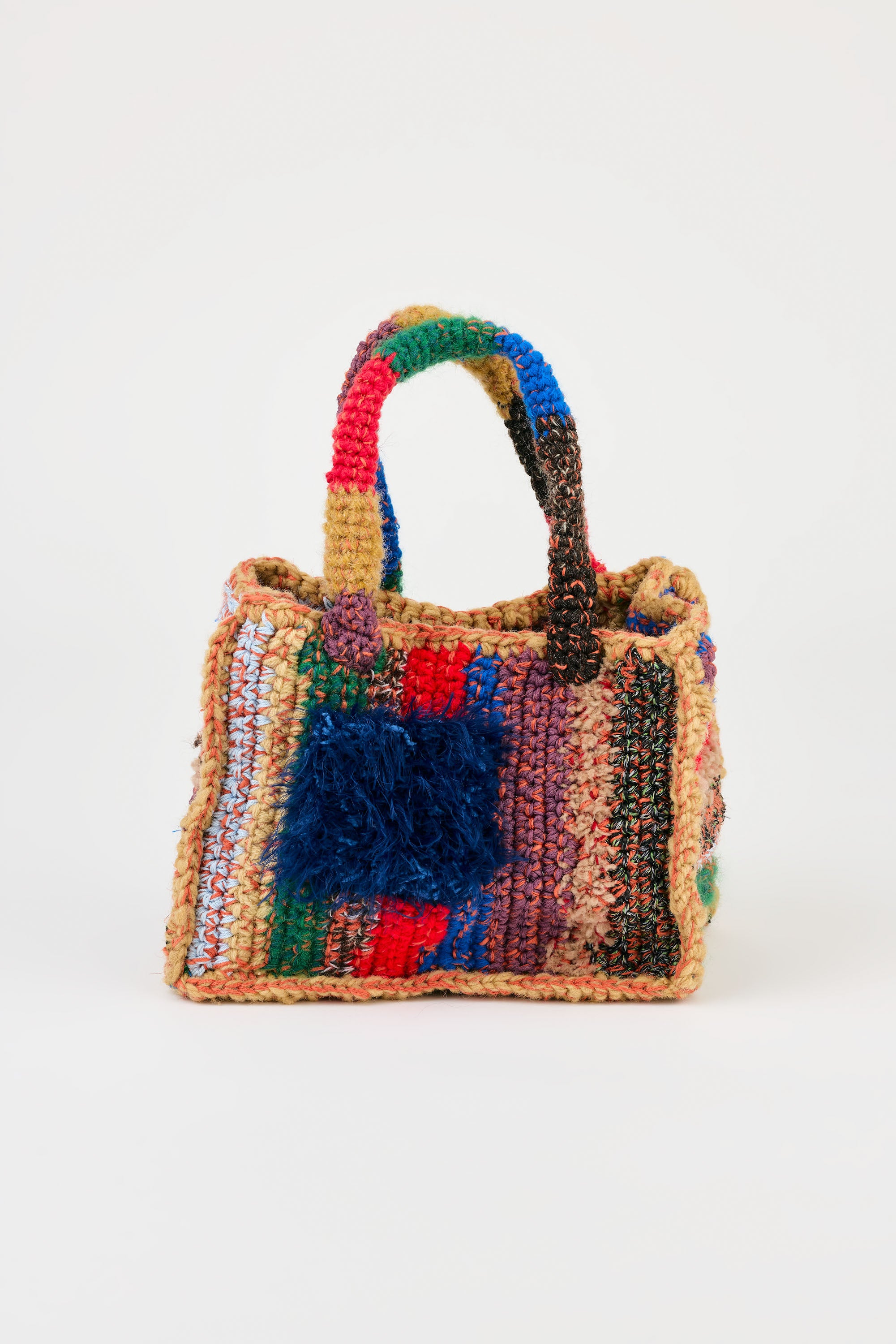 Flaka Jahaj | Njomza - Striped crochet bag (ocher / deep blue)