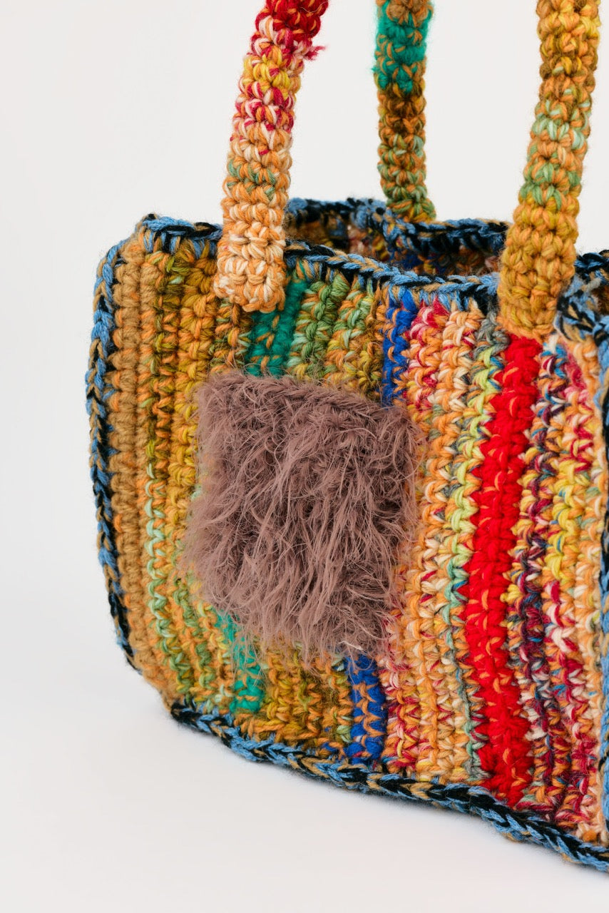 Flaka Jahaj | Njomza - Striped crochet bag (ocher / sandstone)