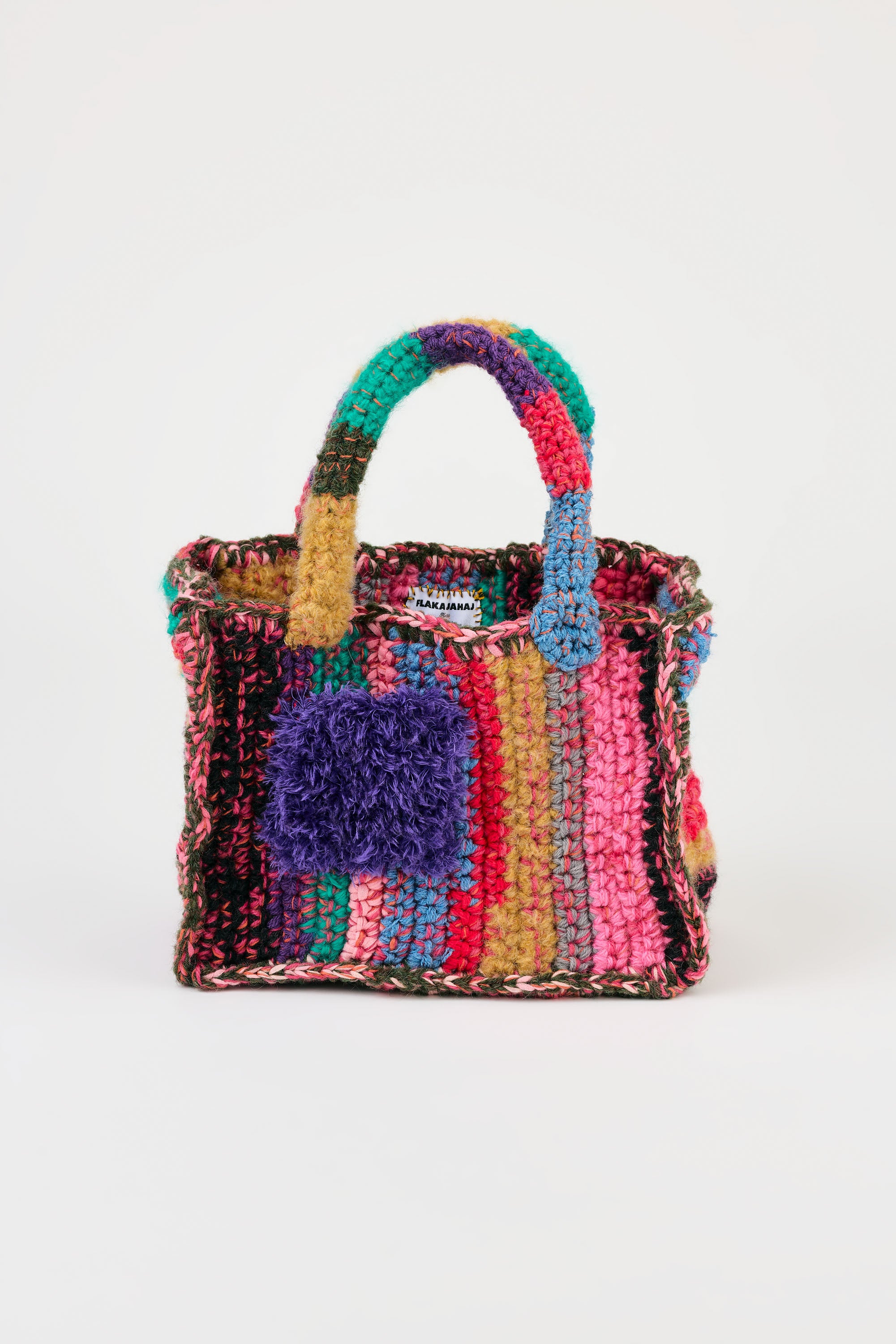 Flaka Jahaj | Njomza - Striped crochet bag (pink / lilac)