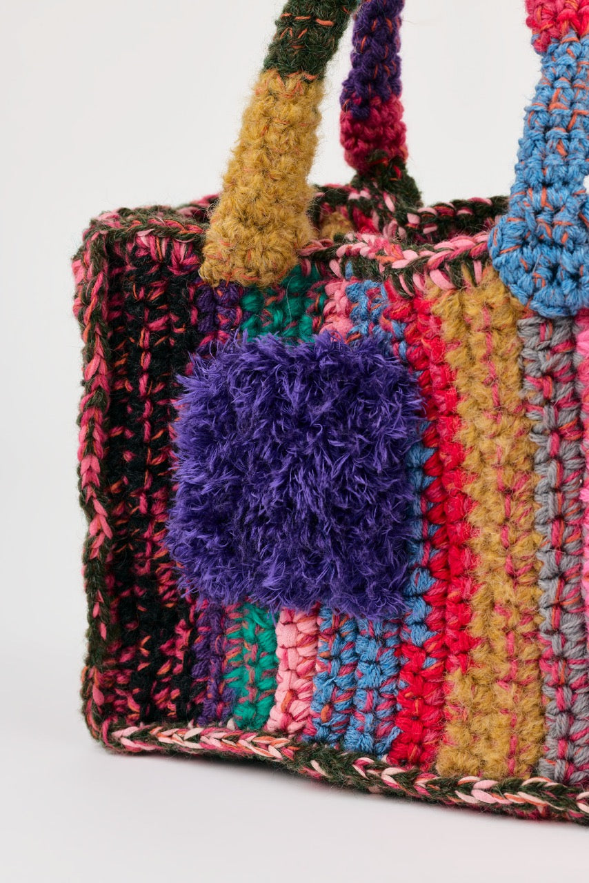 Flaka Jahaj | Njomza - Striped crochet bag (pink / lilac)