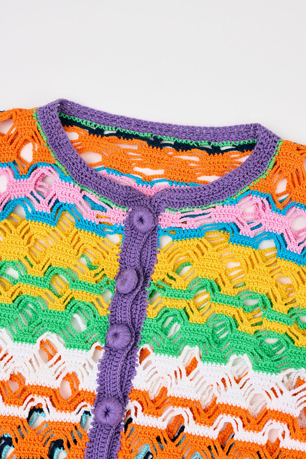 Flaka Jahaj / Studio Passenger | Besa - Striped crochet bias cardigan with matching buttons