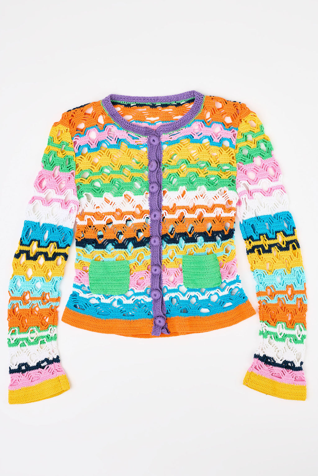 Flaka Jahaj / Studio Passenger | Besa - Striped crochet bias cardigan with matching buttons