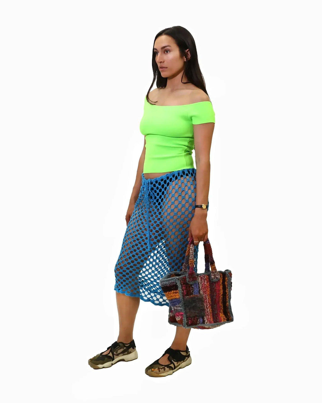 Flaka Jahaj / Studio Passenger | Era - Honeycomb crochet skirt red with drawstrings