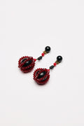 Vintage Costume Jewelry | Earclips Black Wood with red Pearls