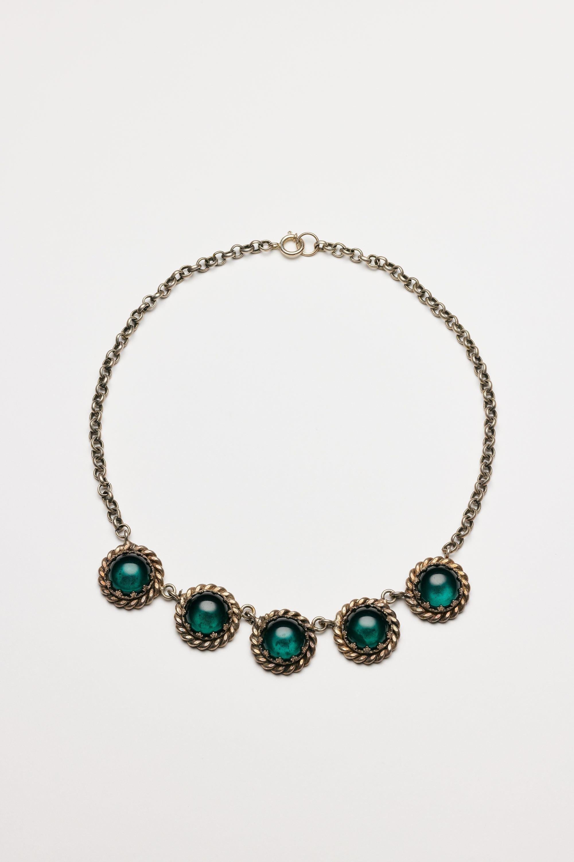 Vintage Costume Jewelry | Elsa Schiaparelli – Necklace Green Cabochons
